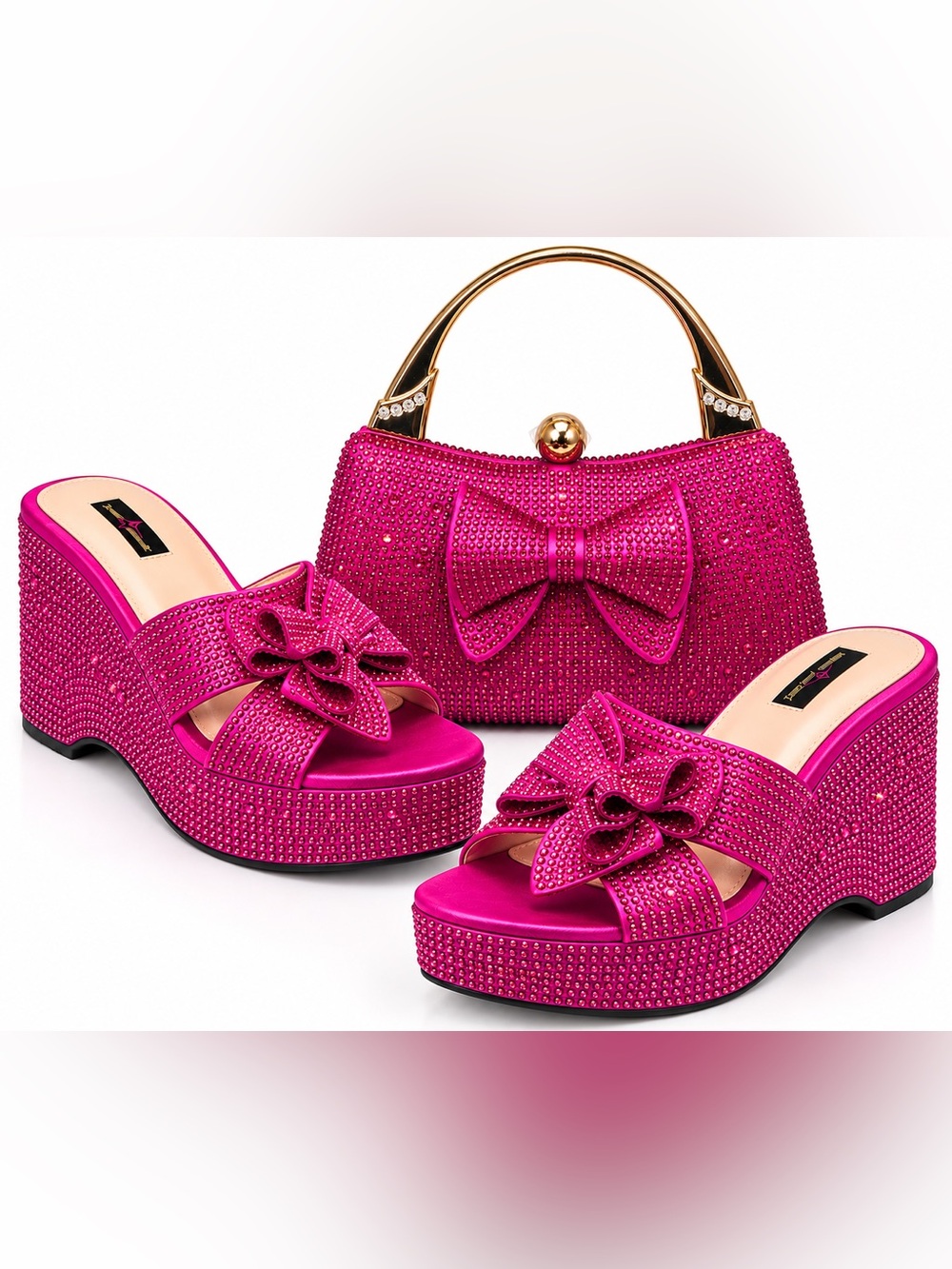 Women's Fuchsia Platform Sandals with Matching Handbag
